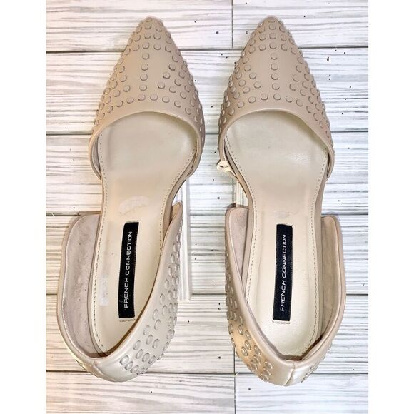 French Connection Forever Beige Studded Vegan Leather Heels S:8 - Picture 7 of 9
